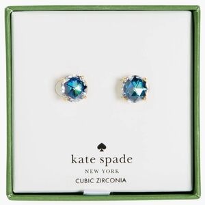 Kate Spade Cubic Zirconia Round Stud Earrings In Black/blue, NIB